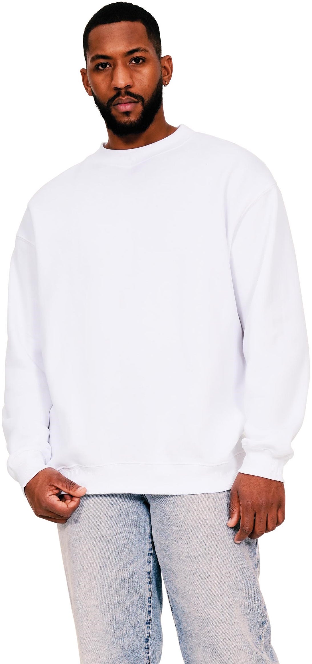 Casual Ringspun Blended 280 Oversize Extended Neck Sweat - White