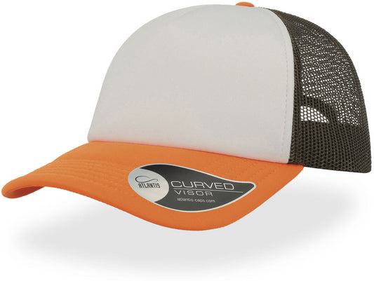 Atlantis Rapper 5 Panel Trucker Cap - White/Olive/Orange