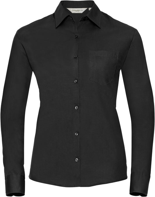 Russell Poplin Easy Care Pure Cotton L/S Shirt Ladies - Black