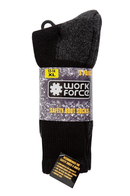 Work Force XL H/Duty Safety Boot 3 Pack Sock - Black