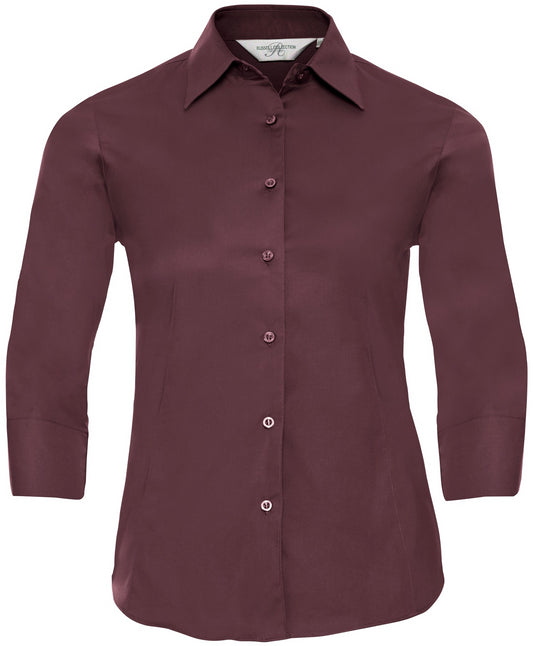 Russell Easy Care Fitted 3/4Sleeve Shirt Ladies - Port
