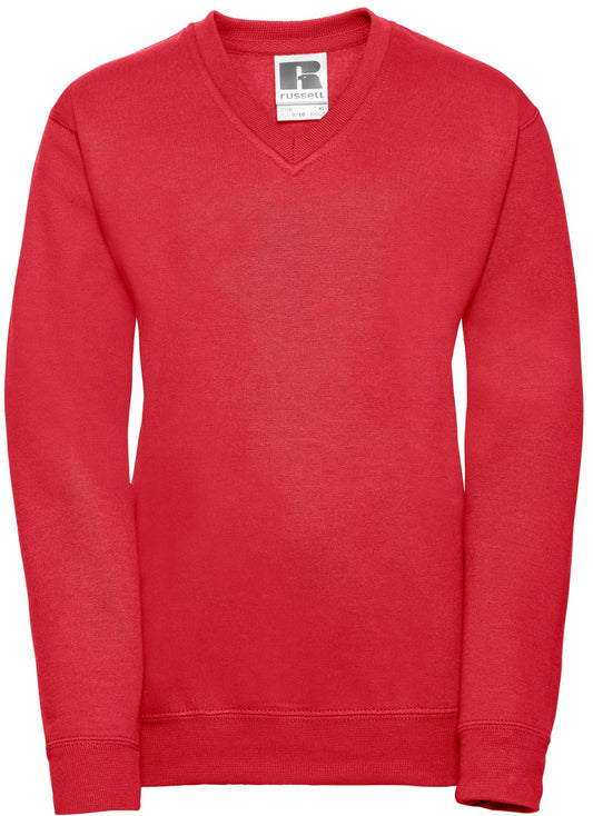 Russell V Neck Sweatshirt Youths - Bright Red