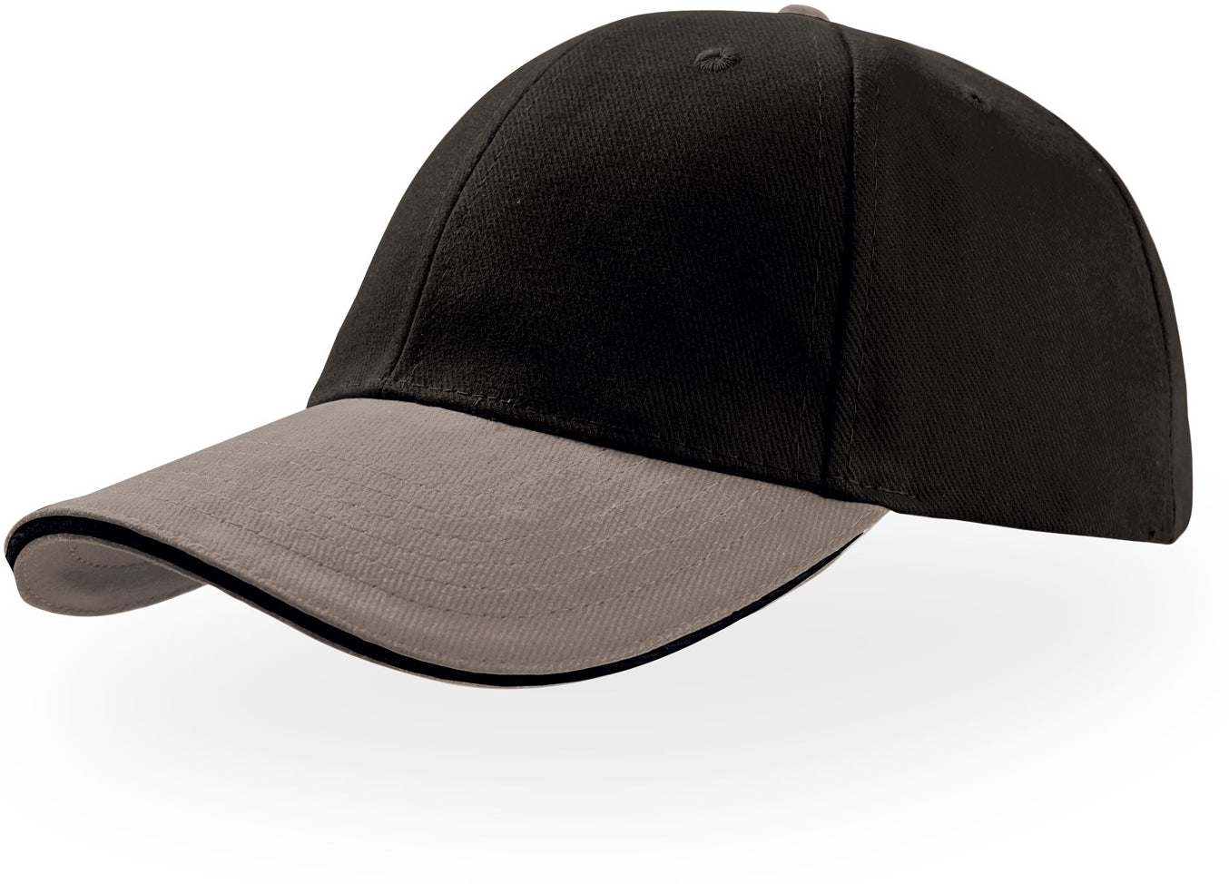 Atlantis Liberty Sandwich Heavy Brush Cotton 6 Panel Baseball Cap - Black/Grey
