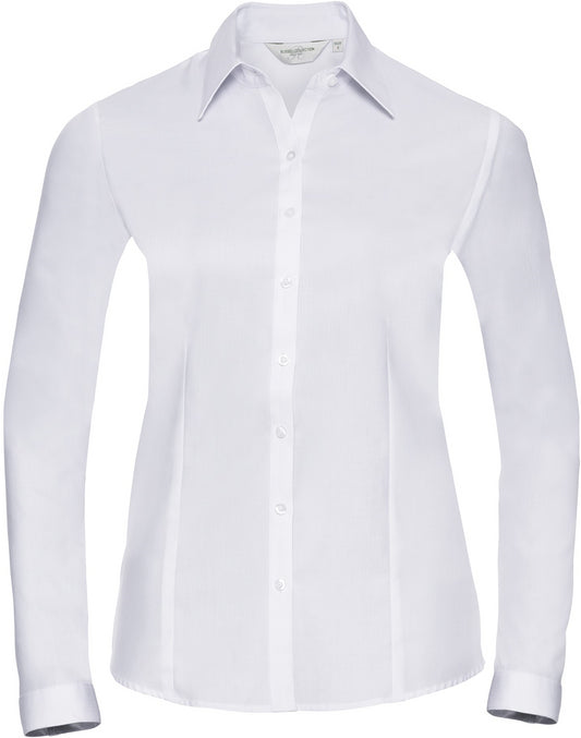 Russell Herringbone L/S Ladies Shirt - White
