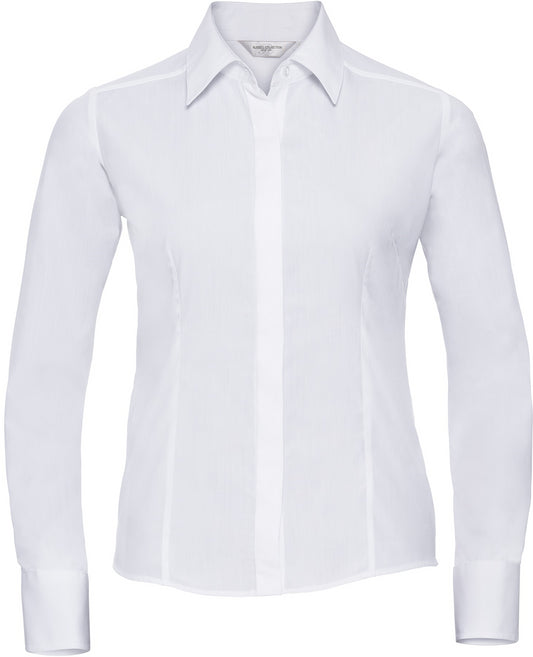Russell Poplin Easy Care Fitted L/S Shirt Ladies - White