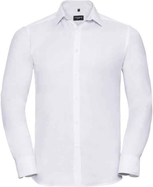 Russell Herringbone L/S Mens Shirt - White