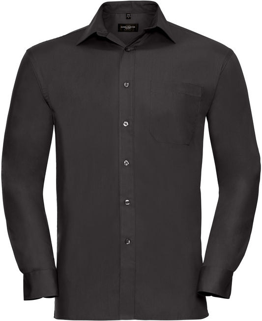 Russell Poplin Easy Care Pure Cotton L/S Shirt Mens - Black
