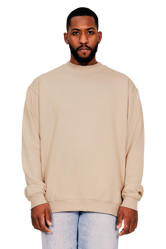 Casual Ringspun Blended 280 Oversize Extended Neck Tall Sweat - Sand