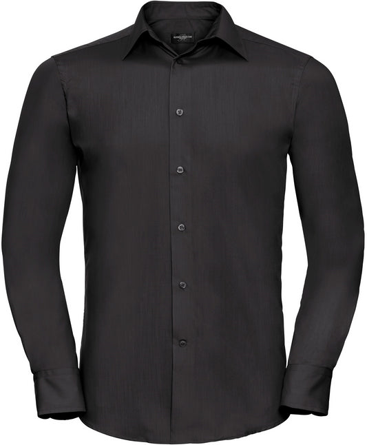 Russell Poplin Easy Care Tailored L/S Shirt Mens - Black