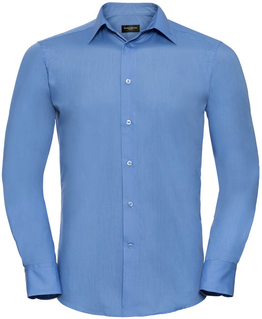 Russell Poplin Easy Care Tailored L/S Shirt Mens - Corporate Blue