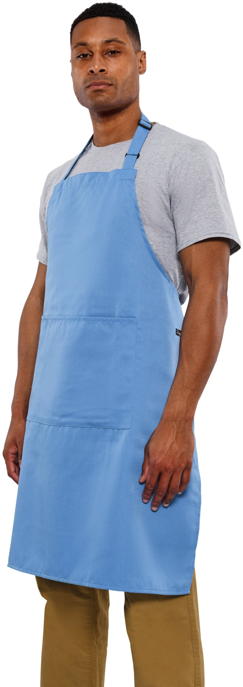Dennys Recycled Full Length Bib Apron With Pocket - Mid Blue
