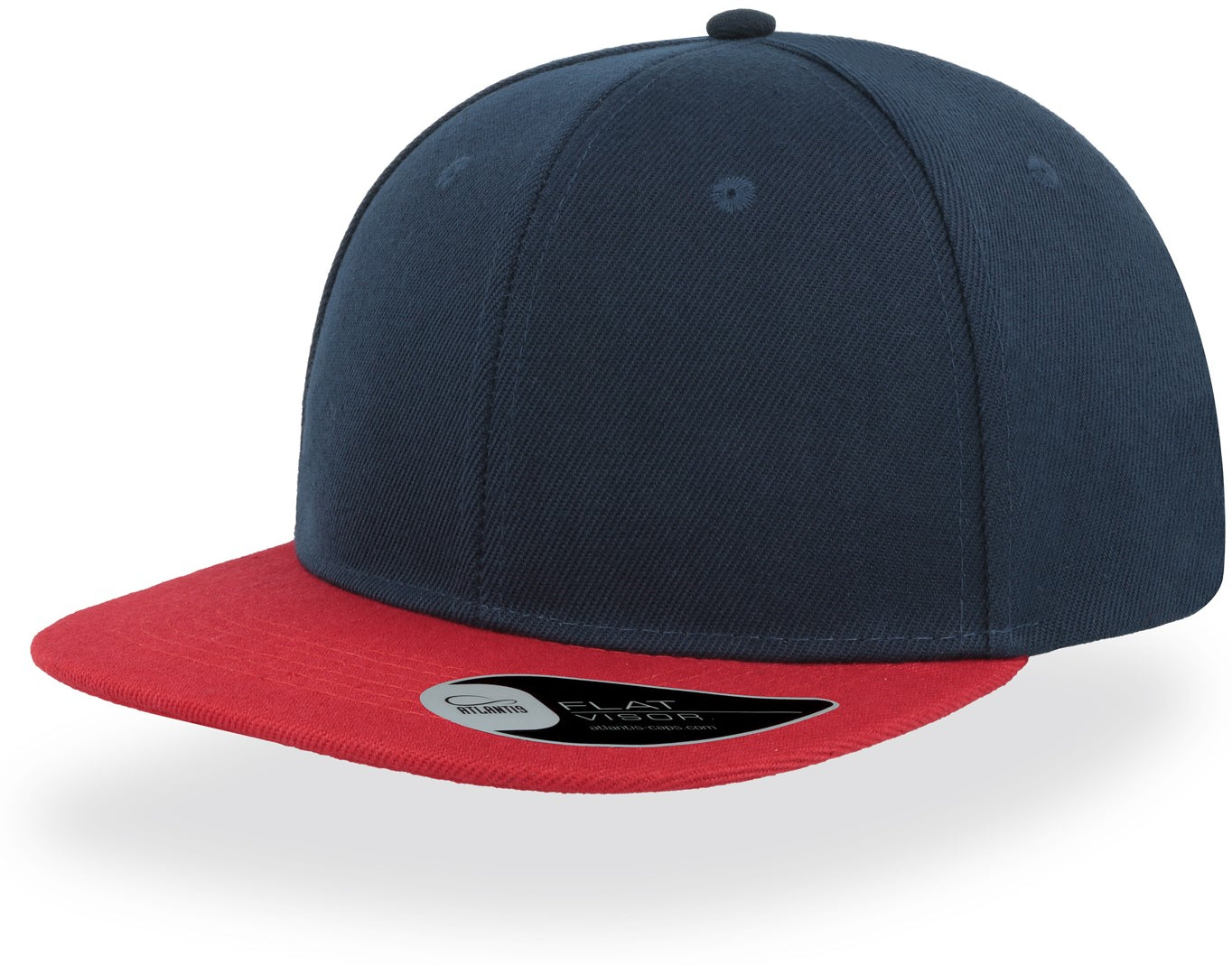 Atlantis Snap Back Flat Visor 6 Panel Cap - Navy/Red