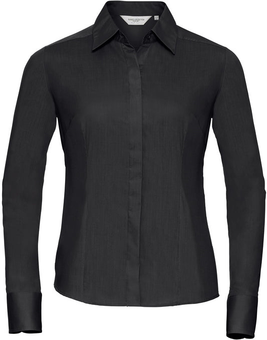 Russell Poplin Easy Care Fitted L/S Shirt Ladies - Black