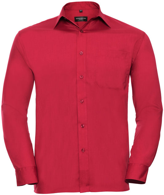 Russell Mens Poplin Shirts L/S - Classic Red