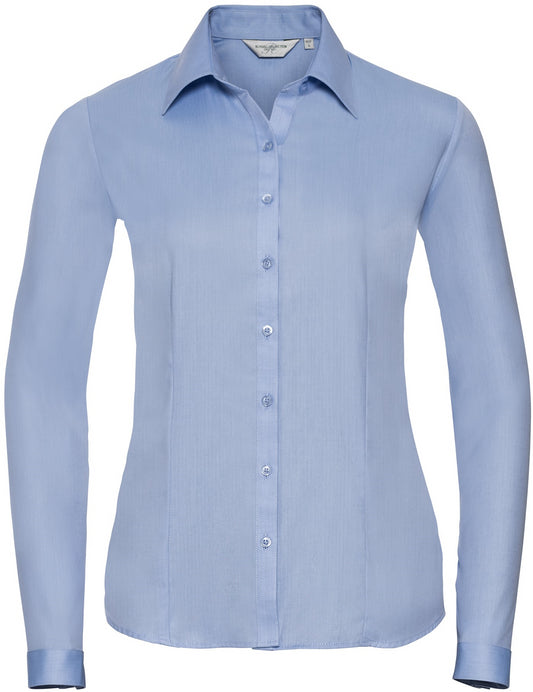 Russell Herringbone L/S Ladies Shirt - Light Blue