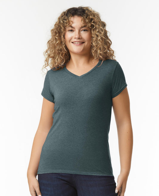 Gildan Ladies V Neck Softstyle T - Dk Heather