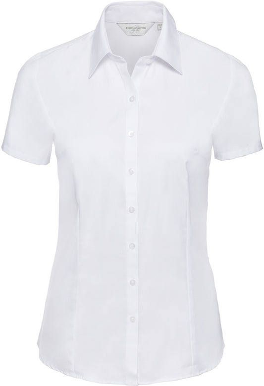 Russell Herringbone S/S Ladies Shirt - White
