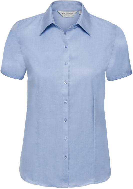 Russell Herringbone S/S Ladies Shirt - Light Blue