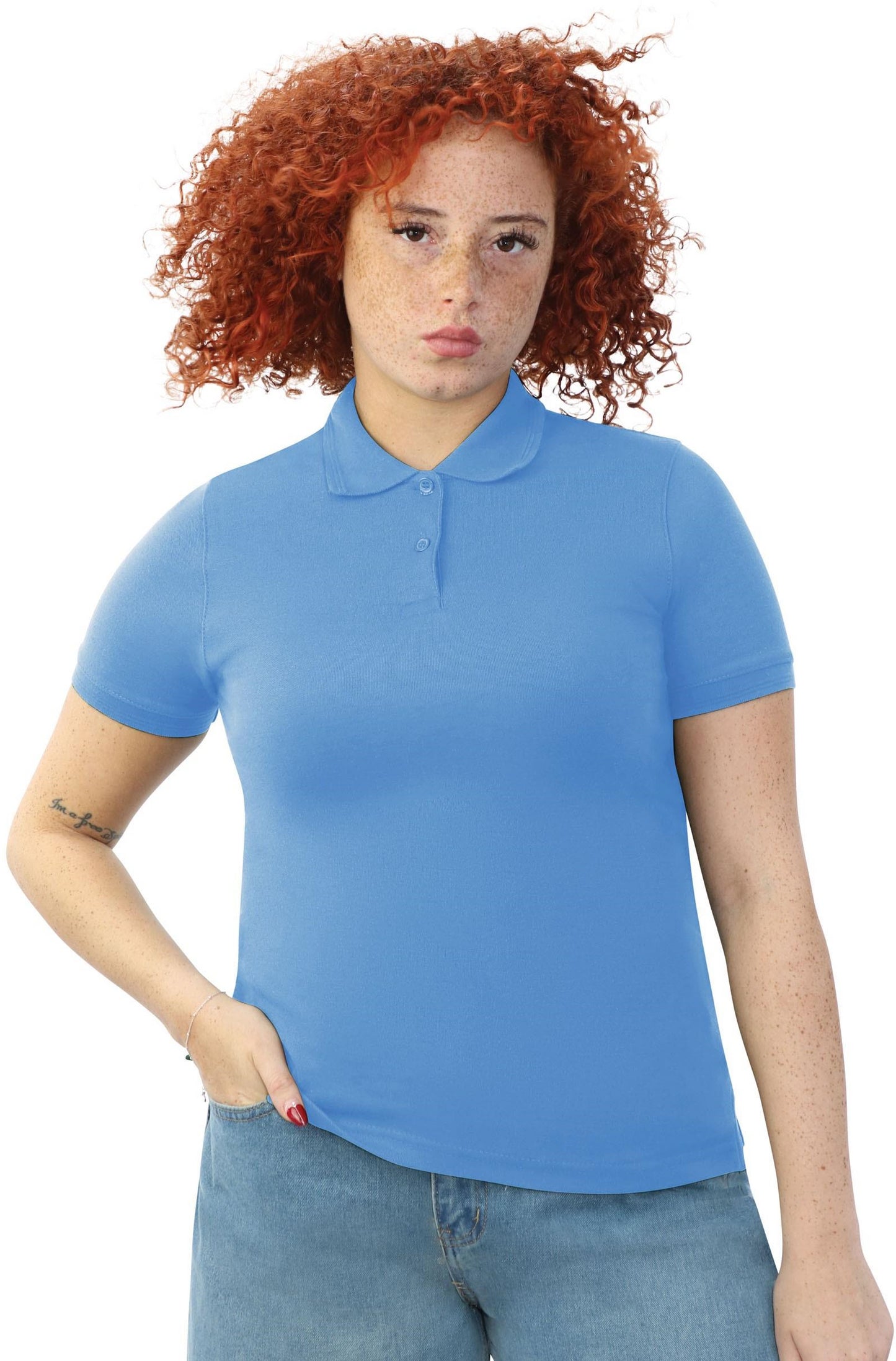 AA Elegant Ladies Fitted Polo - Light Blue