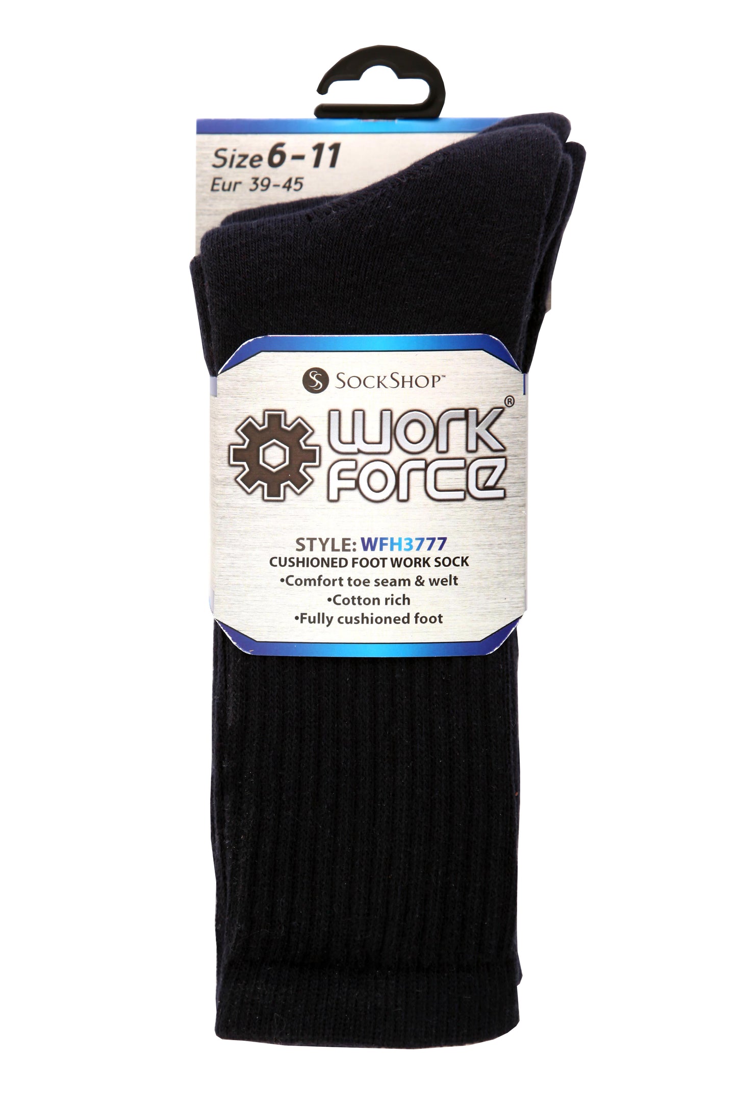 Work Force Cotton Rich 2 Pair Sock - Black