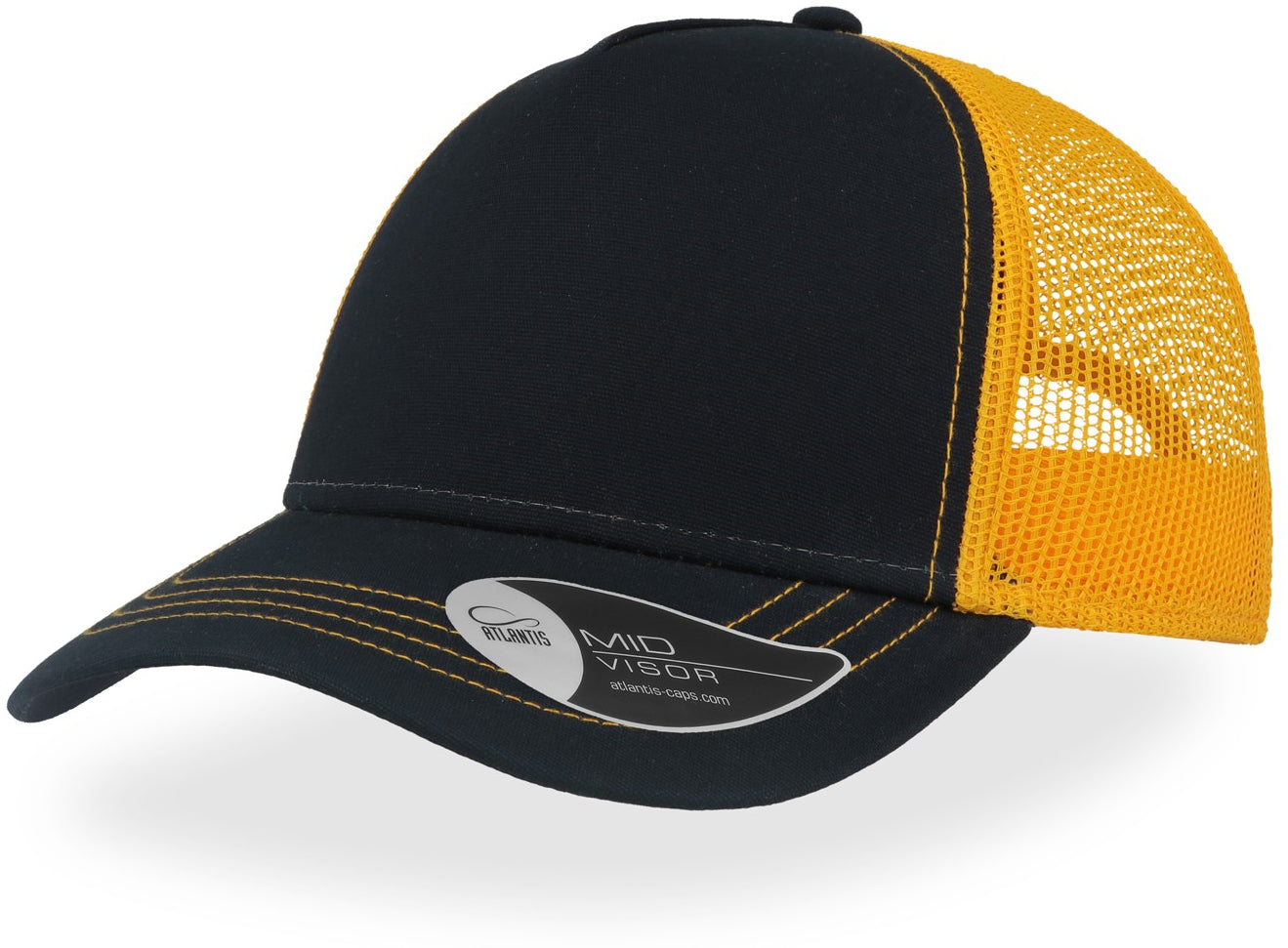 Atlantis Rapper Canvas 5 Panel Trucker Cap - Navy/Yellow