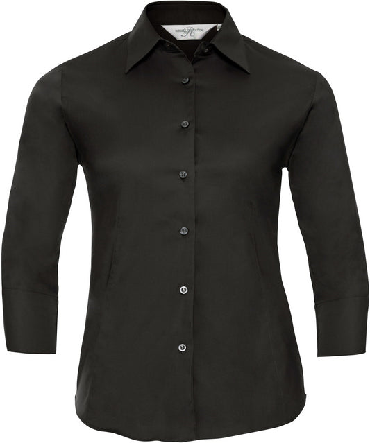 Russell Easy Care Fitted 3/4Sleeve Shirt Ladies - Black