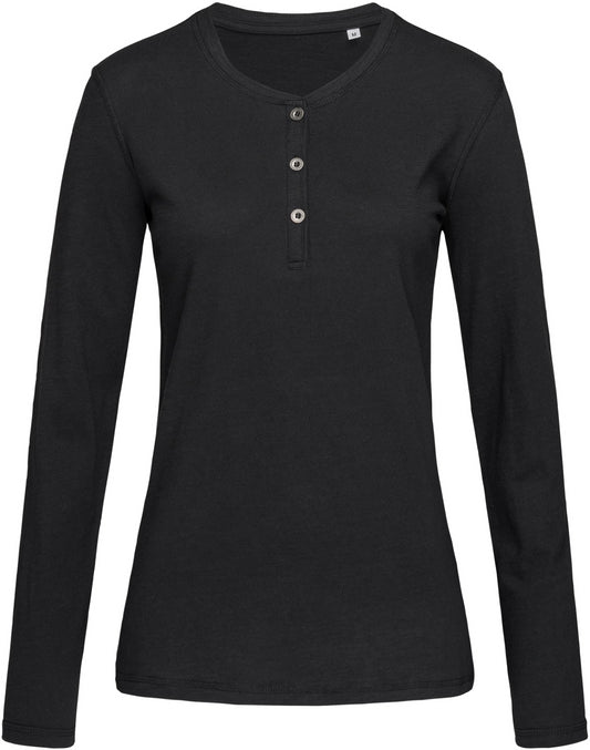 Stedman Stars Sharon Slub Henley L/S Ladies - Black Opal