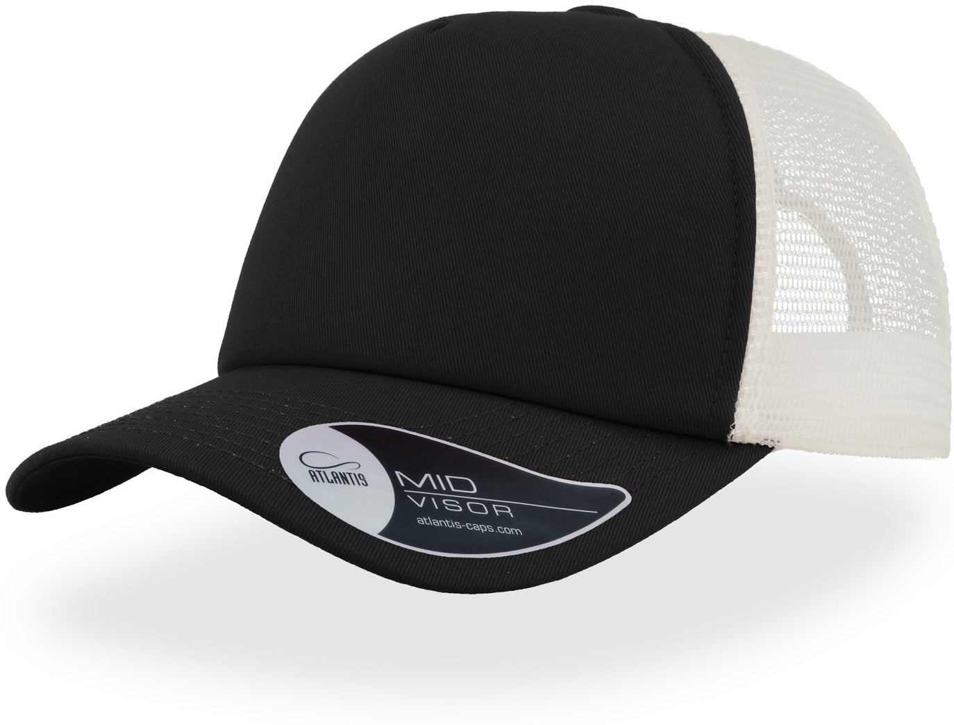 Atlantis Record Mid Visor 5 Panel Trucker Cap - Black