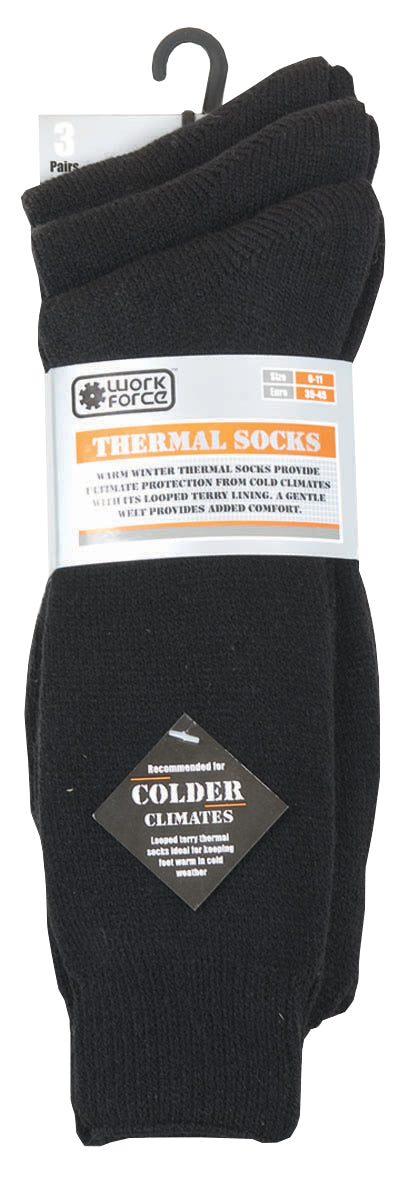 Work Force Classic Thermal 3 Pack Sock - Black