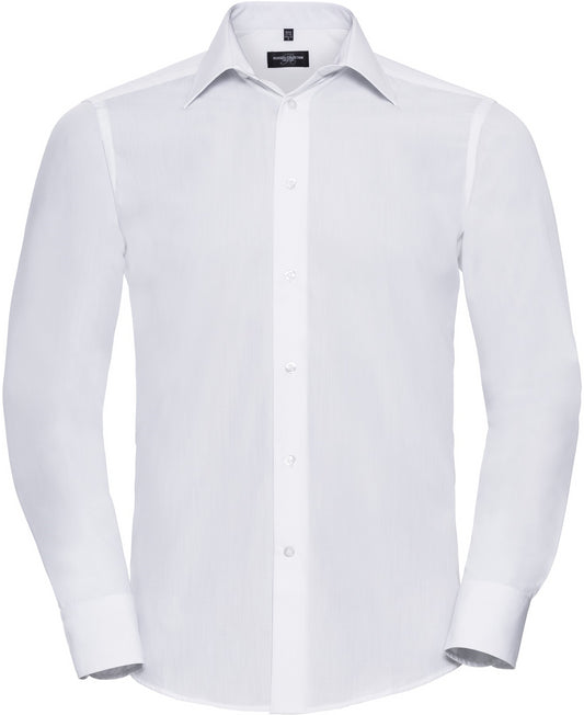 Russell Poplin Easy Care Tailored L/S Shirt Mens - White