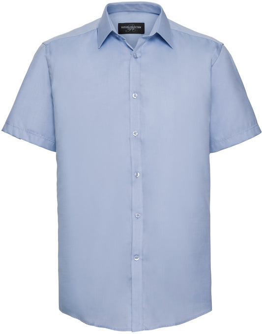 Russell Herringbone S/S Mens Shirt - Light Blue