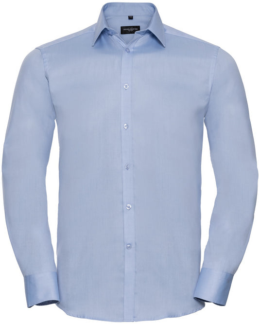 Russell Herringbone L/S Mens Shirt - Light Blue