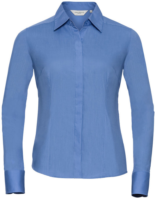 Russell Poplin Easy Care Fitted L/S Shirt Ladies - Corporate Blue